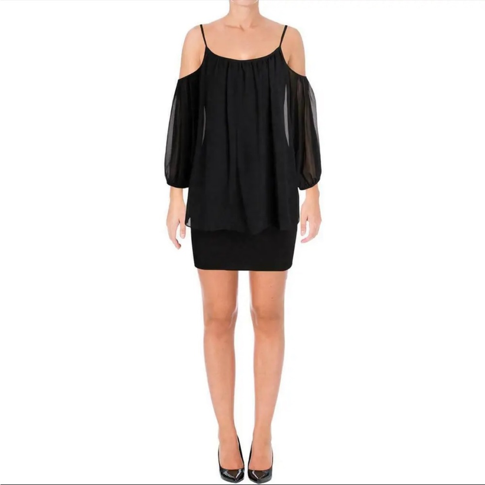 Shelli Segal Black Crepe Cold Shoulder‎ Cocktail Dress, Size 2, NWT